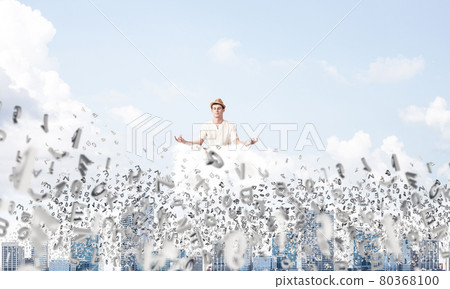 Young man keeping mind conscious. 80368100