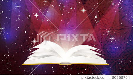 Light popping out of an open book_Spotlight and background illustration of fireworks_16: 9 80368704