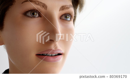 close up portrait of a woman white background studio 3D illustration render close up portrait of a woman white background studio 3D illustration render 80369170
