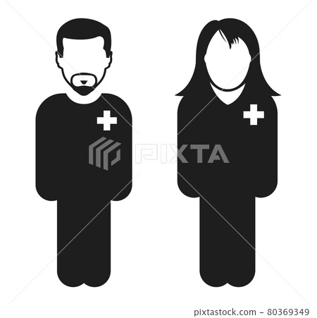 Standing Male and Female Doctor Icon. Flat...-插圖素材 [80369349] - PIXTA圖庫