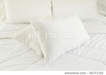White pillows on a bed Comfortable soft pillows on the bed 80371305