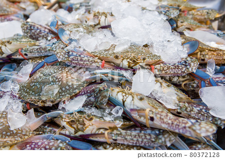Crabs are sold in the Thai seafood market. 80372128