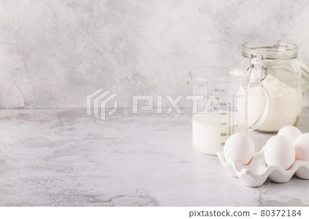 Bakery  ingredients -flour, eggs, milk. 80372184