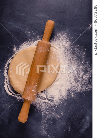 Table with baking products and tools. 80372186