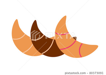 Various dough bagels with different fillings on an isolated background. Tea time. Dessert. Design elements. Unhealthy food. Vector. 80373091