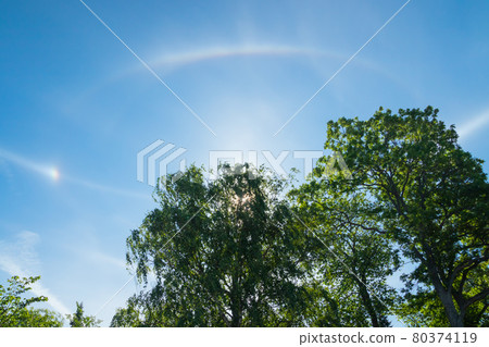 Nice halo light with sun at summer morning in Naantali, Finland Nice halo light with sun at summer morning in Naantali, Finland 80374119