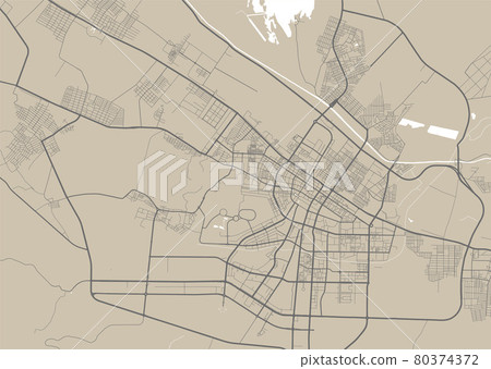 Detailed map of Ashgabat city, linear print map. Cityscape panorama. 80374372