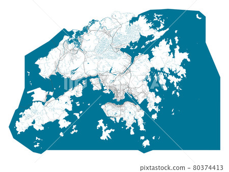 Detailed map of Hong Kong city, Cityscape. Royalty free vector illustration. 80374413