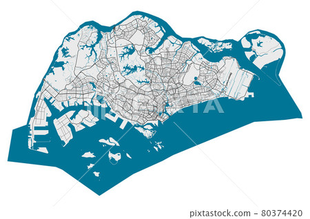 Detailed map of Singapore city, Cityscape. Royalty free vector illustration. Detailed map of Singapore city, Cityscape. Royalty free vector illustration. 80374420