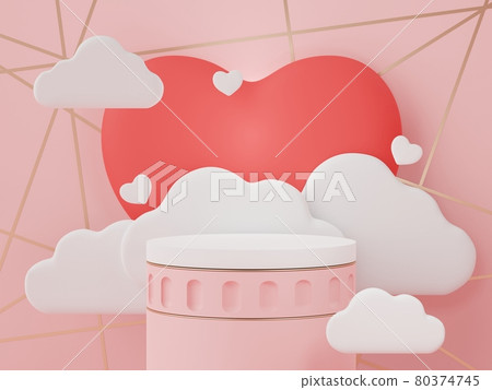 3d rendering of minimal scene of blank podium with Valentine's Day theme. Display stand for product presentation mock up. Cylinder stage in sweet lovely pink color with simple design. 3d rendering of minimal scene of blank podium with Valentine's Day theme. Display stand for product presentation mock up. Cylinder stage in sweet lovely pink color with simple design. 80374745