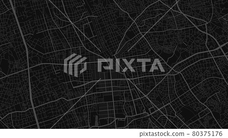 Dark black Saitama City area vector background map, streets and water cartography illustration. 80375176