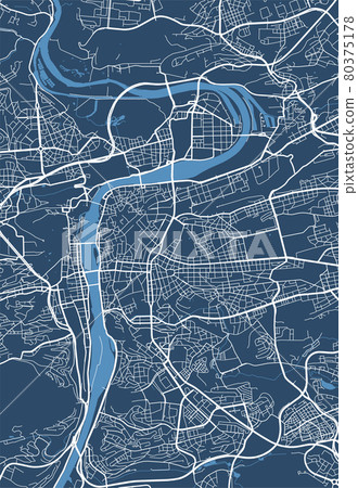 Detailed map poster of Prague city, linear print map. Cityscape urban panorama. 80375178