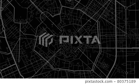 Black dark Milan City area vector background map, streets and water cartography illustration. 80375189