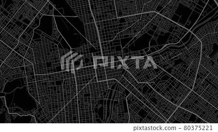 Map of Sapporo city, Japan. Horizontal background map poster dark, 1920 1080 proportions. 80375221