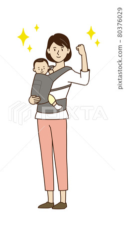 一個女人用皮帶牽著一個嬰兒 80376029