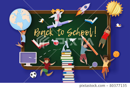 Back to school background . Paper cut cartoon kids - Stock Illustration ...