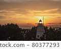 Lighthouse and sunset seen from Hiyoriyama Park 80377293