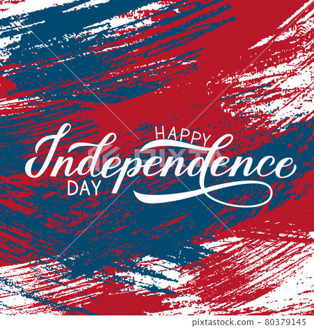 Happy Independence Day calligraphy hand lettering on brush stroke background. 4th of July celebration poster. Easy to edit vector template for logo design, greeting card, banner, flyer, etc. Happy Independence Day calligraphy hand lettering on brush stroke background. 4th of July celebration poster. Easy to edit vector template for logo design, greeting card, banner, flyer, etc. 80379145