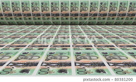 Inflation. Australia dollar banknotes or bills, AUD currency cash. Stack of money printing machine. Government paper process in central bank.Economic, finance. Laundering.exchange. 3d illustration 80381200