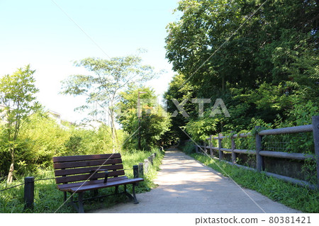 Promenade and benches along Tamagawa Aqueduct, Suginami-ku 80381421