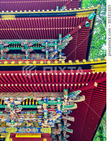 Five-storied pagoda with colorful sunlight 80381885