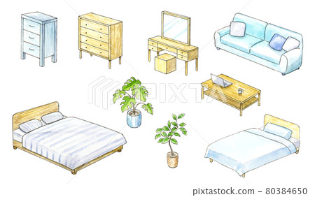 從上面看到的家具水彩插圖集 80384650