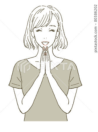 Beauty illustration of a woman holding hands 80386202