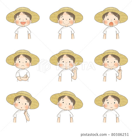 戴草帽的男孩(表情套裝) 戴草帽的男孩(表情套裝) 80386251