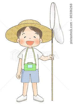 戴草帽的男孩（捉蟲圖，笑臉） 80386268