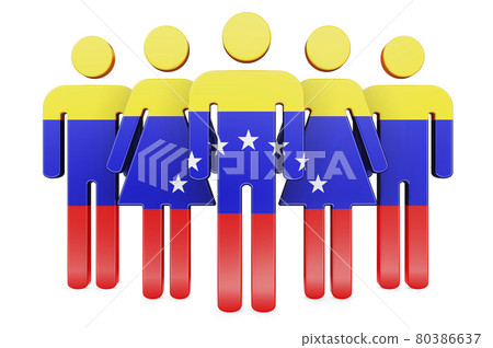 Stick figures with Venezuelan flag. Social community and citizens of Venezuela, 3D rendering Stick figures with Venezuelan flag. Social community and citizens of Venezuela, 3D rendering 80386637