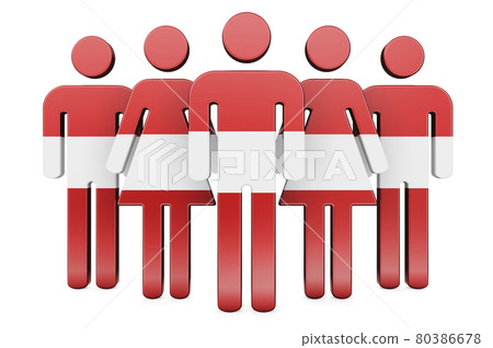 Stick figures with Latvian flag. Social community and citizens of Latvia, 3D rendering 80386678