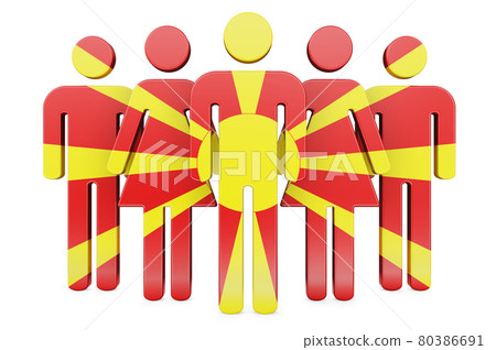Stick figures with Macedonian flag. Social community and citizens of Macedonia, 3D rendering Stick figures with Macedonian flag. Social community and citizens of Macedonia, 3D rendering 80386691