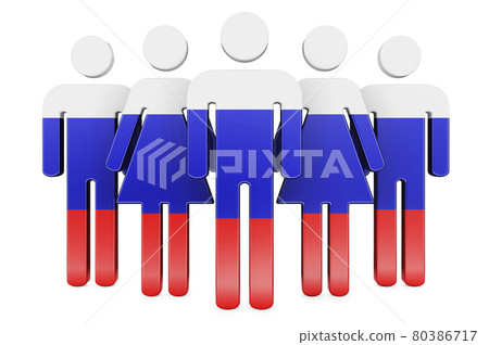 Stick figures with Russian flag. Social community and citizens of Russia, 3D rendering 80386717