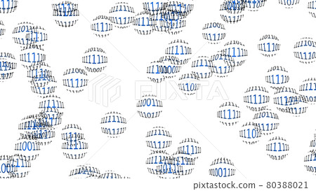 A myriad of rows of numbers 0 and 1 on a large number of spheres 80388021