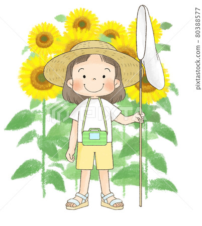 Girl in sunflower and straw hat Girl in sunflower and straw hat 80388577