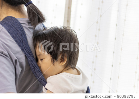 Baby sleeping on grandma (1 year old, Japanese, girl) Baby sleeping on grandma (1 year old, Japanese, girl) 80388793