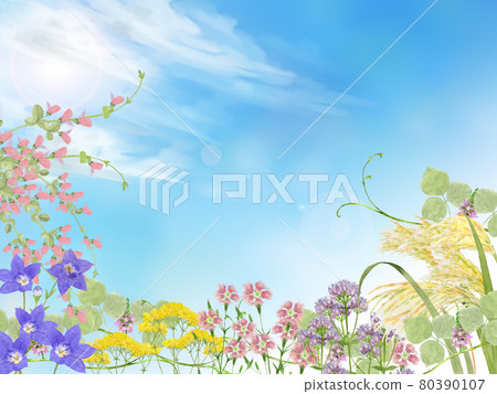 Autumn seven herbs and blue sky watercolor illustration 80390107