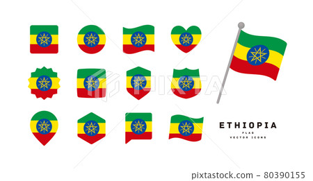 Flag of Ethiopia Icon set of various shapes Vector illustration 80390155