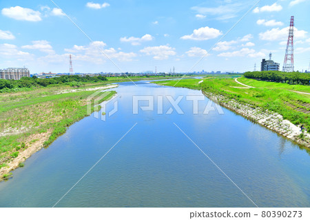 Looking downstream from Koremasa Bridge / Tama River (Fuchu City, Tokyo) [2021.7] 80390273