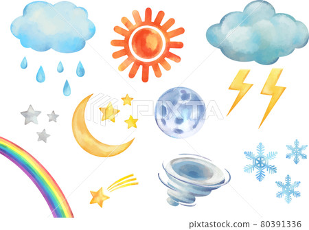水彩流行色天氣設置矢量素材 水彩流行色天氣設置矢量素材 80391336