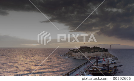Aerial view Pigeon island castle of Kusadasi Turkey Aerial view Pigeon island castle of Kusadasi Turkey 80392606