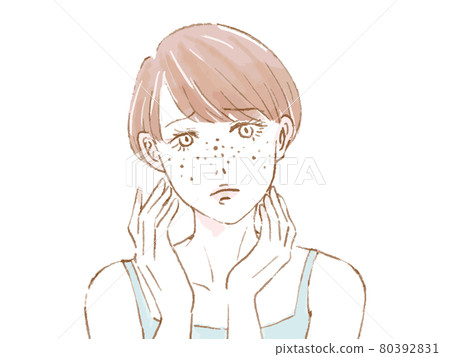 A woman suffering from freckled skin 80392831