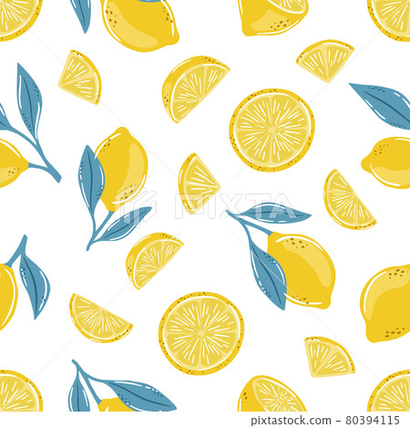 Seamless summer pattern with lemons and leaves. - Stock Illustration ...