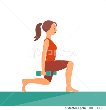 Girl at home doing fitness with dumbbells - Stock Illustration ...