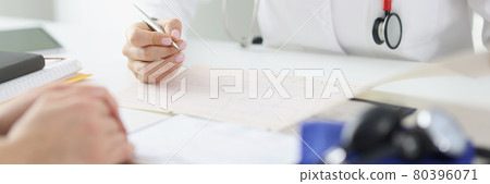 Doctor takes care of patient and makes entries in medical record Doctor takes care of patient and makes entries in medical record 80396071