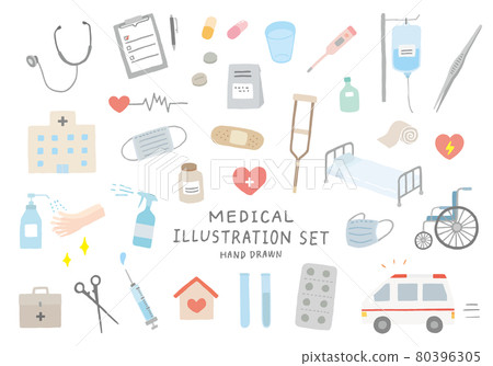 Hand-drawn illustration set related to medical treatment (color / no outline) Hand-drawn illustration set related to medical treatment (color / no outline) 80396305