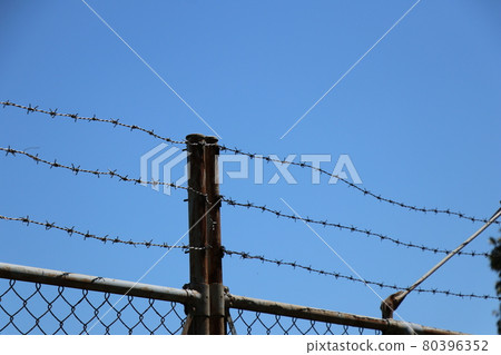 Barbed wire and iron fence Barbed wire and iron fence 80396352