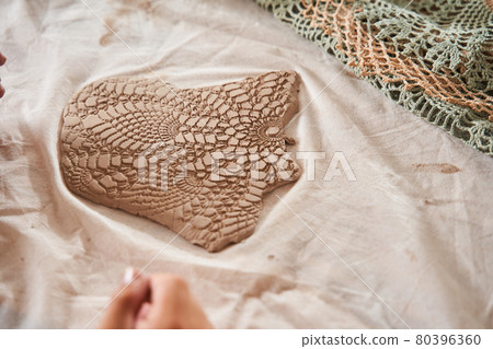 Texture with interesting pattern at the future dish after imprinting at it napkin 80396360