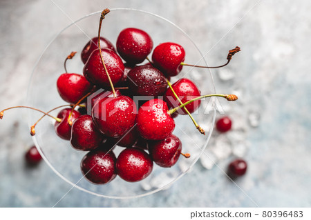 Top view of a ripe sweet cherry Top view of a ripe sweet cherry 80396483