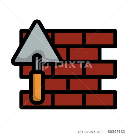 House Repair Logo. Cement Trowel And Brick Wall Isolated On White